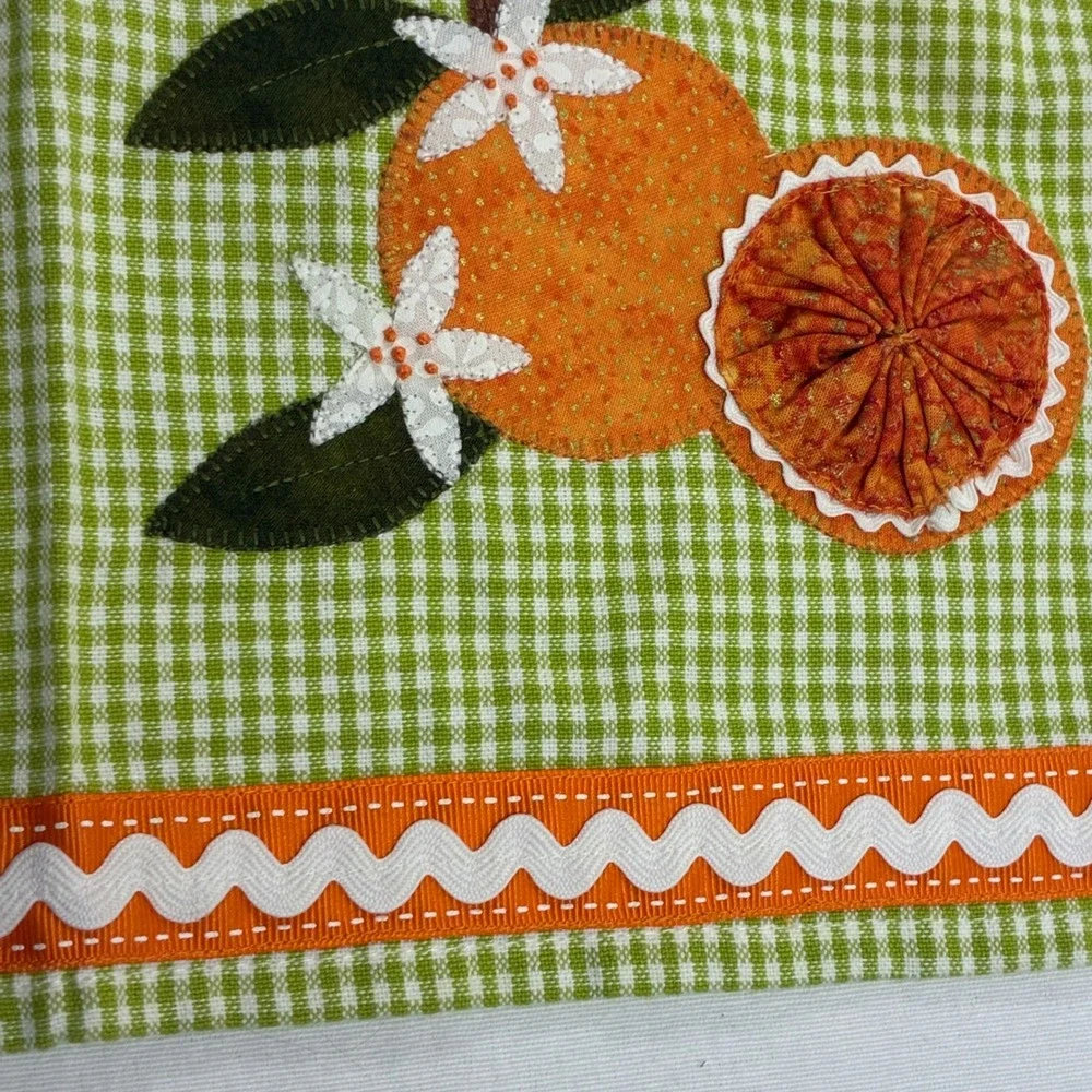 Citrus Appliqué Tea Towel Dunroven‎ Green Gingham Farmhouse Cottagecore Kitchen